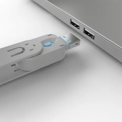 Photo de Clé USB Lindy et 4 bloqueurs de ports USB-A (Gris/Bleu)