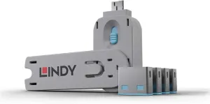 Photo de Clé USB Lindy et 4 bloqueurs de ports USB-C (Gris/Bleu)
