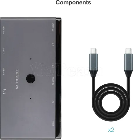 Photo de Commutateur KVM 2 Nanocable ports USB-C avec x3 USB-A, x2 USB-C  x1 HDMI x1 DisplayPort