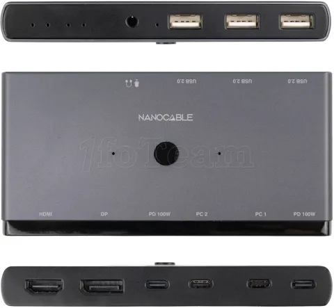 Photo de Commutateur KVM 2 Nanocable ports USB-C avec x3 USB-A, x2 USB-C  x1 HDMI x1 DisplayPort