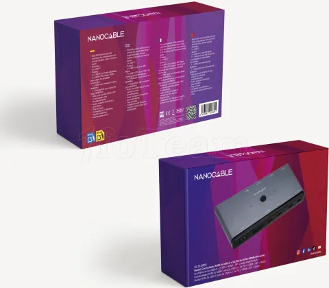 Photo de Commutateur KVM 2 Nanocable ports USB-C avec x3 USB-A, x2 USB-C  x1 HDMI x1 DisplayPort