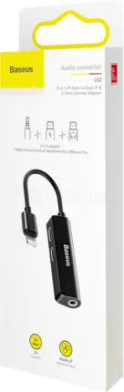 Photo de Convertisseur Baseus Converter L52 Lightning vers 2x Lightning + Jack 3,5mm - M/F 3m (Noir)