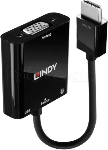 Photo de Convertisseur Lindy HDMI mâle (Type A) 1.2 vers VGA femelle (D-sub DE-15) + Jack 3,5mm 15cm (Noir)
