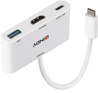 Photo de Convertisseur Lindy USB C mâle vers HDMI femelle & USB A + C femelle (Blanc)