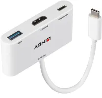 Photo de Convertisseur Lindy USB C mâle vers HDMI femelle & USB A + C femelle (Blanc)