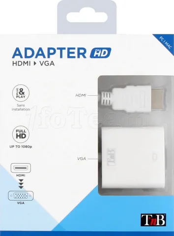 Photo de Convertisseur T'nB  HDMI mâle 1.2 vers VGA femelle (D-sub DE-15) 10cm (Blanc)