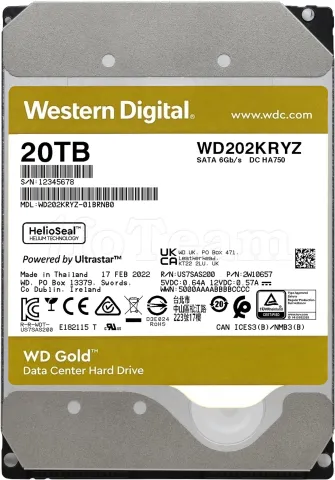 Photo de Disque Dur 3,5" Western Digital Gold Enterprise 20To - S-ATA