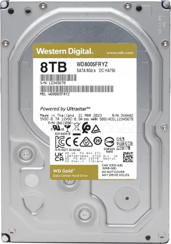 Photo de Disque Dur 3,5" Western Digital Gold Enterprise 8To 256Mo - S-ATA