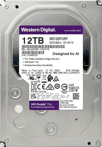 Photo de Disque Dur 3,5" Western Digital Purple Pro 12To 512Mo - S-ATA