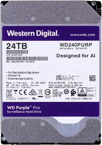 Photo de Disque Dur 3,5" Western Digital Purple Pro 24To  - S-ATA
