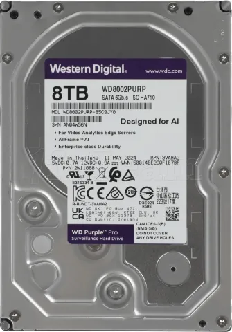 Photo de Disque Dur 3,5" Western Digital Purple Pro 8To 256Mo - S-ATA