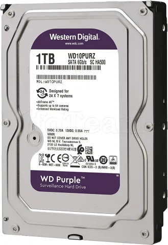 Photo de Disque Dur 3,5" Western Digital Purple Surveillance 1To 64Mo - S-ATA
