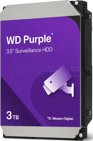 Photo de Disque Dur 3,5" Western Digital Purple Surveillance 3To 128Mo - S-ATA