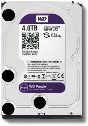 Photo de Disque Dur 3,5" Western Digital Purple Surveillance 4To - S-ATA 64Mo -- Id : 182103
