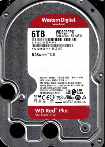 Photo de Disque Dur 3,5" Western Digital Red Plus 6To 256Mo - S-ATA 3,5"