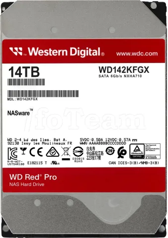 Photo de Disque Dur 3,5" Western Digital Red Pro NAS 14To 512Mo - S-ATA