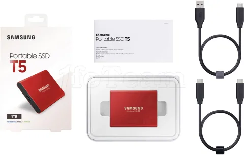 Photo de Disque dur externe Samsung SSD portable T5 1To  (MU-PA1T0R/EU) USB 3.0 - 2,5" (Rouge)