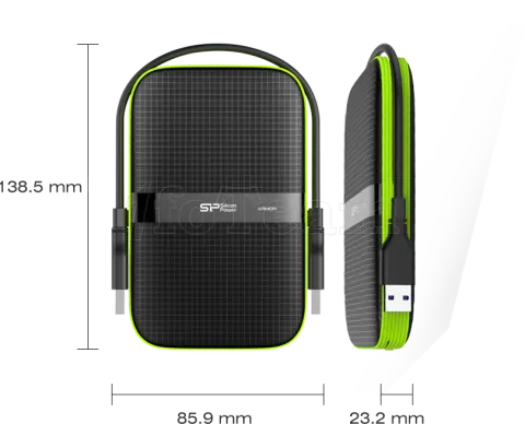 Photo de Disque dur externe Silicon Power Armor A60 - 2To (Noir/Vert)