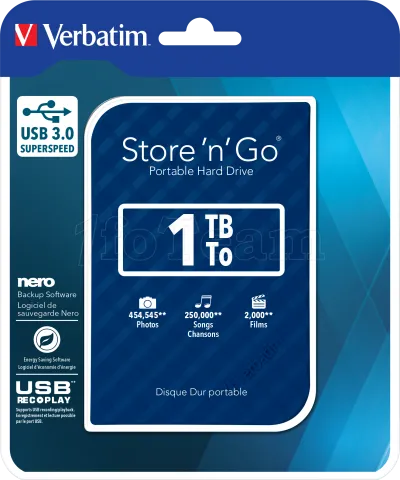 Photo de Disque Dur externe Verbatim Store'N'Go - 1To  (Bleu)