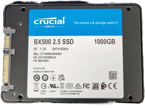 Photo de Disque SSD Crucial BX500 1To  - S-ATA 2,5" - SN 2321E6D8B2CA - ID 194648