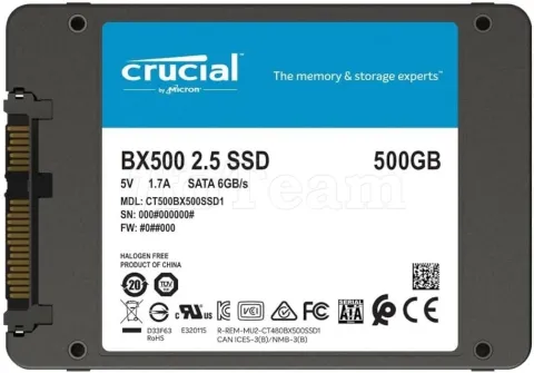 Photo de Disque SSD Crucial BX500 500Go - S-ATA 2,5" Version OEM
