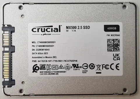 Photo de Disque SSD Crucial MX500 4To  - S-ATA 2,5" - SN 2329E86160A5 - ID 201239