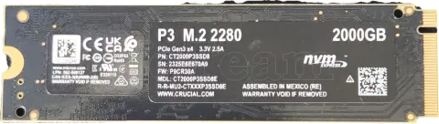 Photo de Disque SSD Crucial P3 2To  - NVMe M.2 Type 2280 - SN 2325E6E670A9 - ID 197203