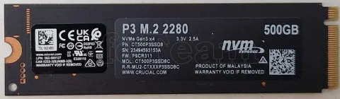 Photo de Disque SSD Crucial P3 500Go - NVMe M.2 Type 2280 - SN 23494593153A - ID 201243