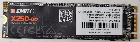Photo de Disque SSD Emtec X250 512Go - SATA M.2 Type 2280 - SN 202310010154 - ID 201237