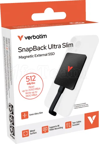 Photo de Disque SSD externe magnétique Verbatim SnapBack Ultra Slim - 512Go (Noir)