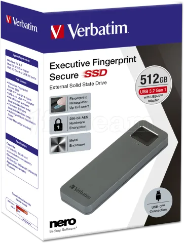 Photo de Disque SSD externe sécurisé Verbatim Executive - 512Go (Gris)