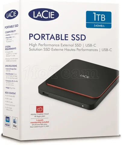 Photo de Disque SSD externe USB 3.1 LaCie Portable - 1To  (Noir)