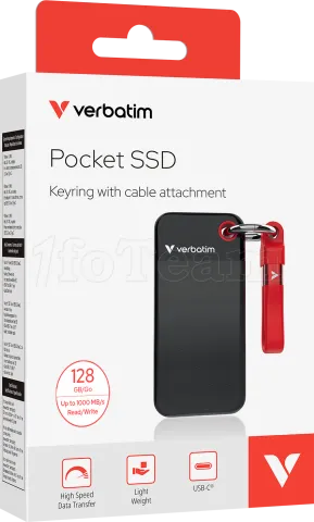 Photo de Disque SSD externe Verbatim Pocket - 128Go (Noir/Rouge)