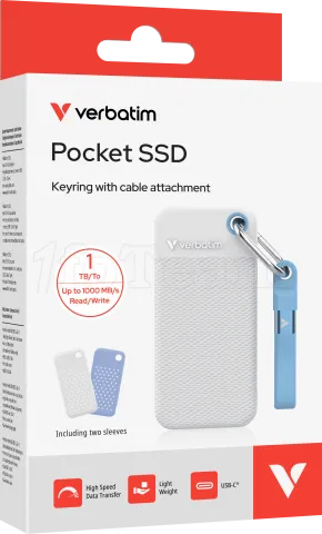 Photo de Disque SSD externe Verbatim Pocket - 1To (Blanc/Bleu)