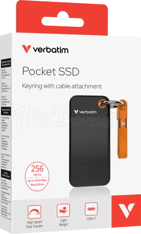 Photo de Disque SSD externe Verbatim Pocket - 256Go (Noir/Orange)