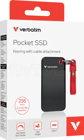 Photo de Disque SSD externe Verbatim Pocket - 256Go (Noir/Rouge)