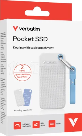 Photo de Disque SSD externe Verbatim Pocket SSD Couleur - 2To (Blanc/Bleu)