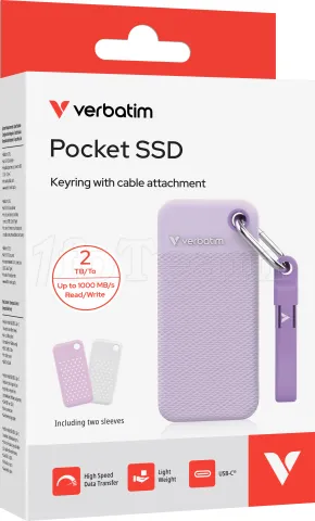 Photo de Disque SSD externe Verbatim Pocket SSD Couleur - 2To (Blanc/Violet)