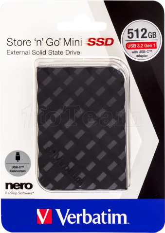 Photo de Disque SSD externe Verbatim Store'N'Go Mini - 512Go (Noir)