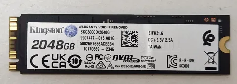 Photo de Disque SSD Kingston KC3000 2To  - NVMe M.2 Type 2280 - SN 50026B7686ACEEB4 - ID 201257