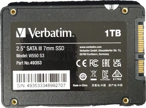 Photo de Disque SSD Verbatim Vi550 S3 1To  - S-ATA 2,5" - SN 493533348992707 - ID 197797
