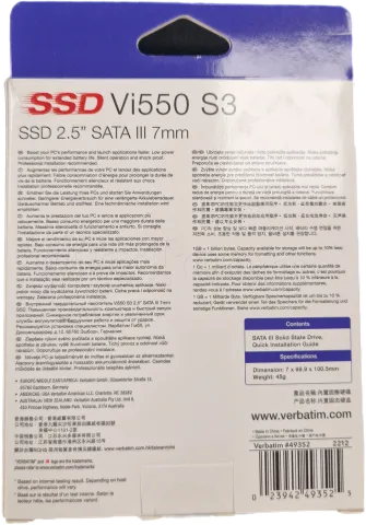 Photo de Disque SSD Verbatim Vi550 S3 512Go - S-ATA 2,5" - SN 493522534831287 - ID 191263