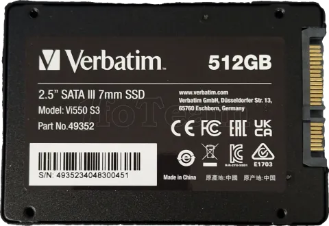 Photo de Disque SSD Verbatim Vi550 S3 512Go - S-ATA 2,5" - SN 4935234048300451 - ID 197794