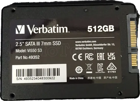 Photo de Disque SSD Verbatim Vi550 S3 512Go - S-ATA 2,5" - SN 4935234048300922 - ID 197250