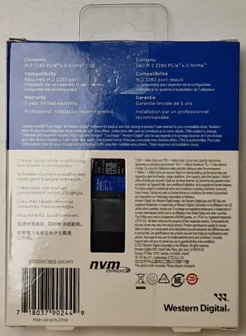 Photo de Disque SSD Western Digital Blue SN580 2To  - NVMe M.2 Type 2280 - SN 23402L401657 - ID 201247