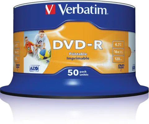 Photo de DVD-R Verbatim 4,7 Go Imprimable (Spindle de 50)