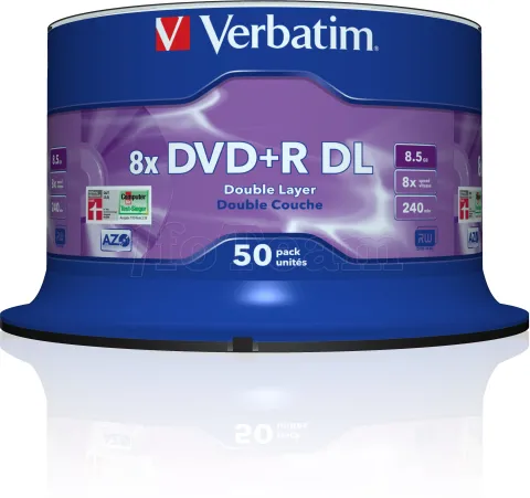 Photo de DVD+R double couche Verbatim 4.7Go (Spindle de 50)
