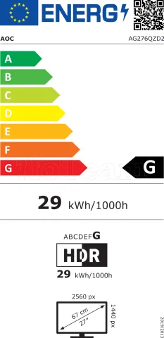 Photo de Ecran 27" AOC Agon AG276QZD2 OLED Quad HD 240Hz (Noir) - SN HF3WRT2BAYACHNE - ID 205118