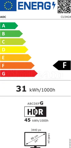 Photo de Ecran incurvé 34" AOC Agon G4 CU34G4 UWQHD 180Hz (Noir)