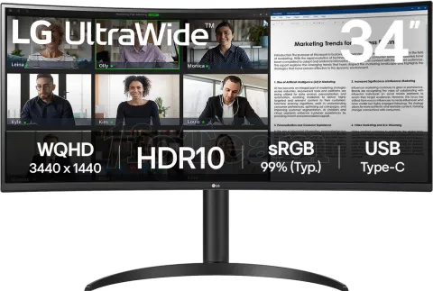 Photo de Ecran incurvé 34" LG UltraWide 34WR55QK-B UWQHD 100Hz (Noir)